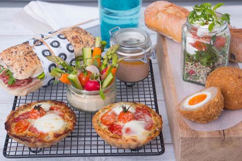 Picnic with various food products