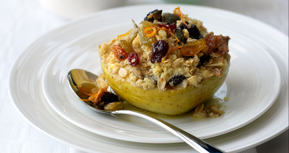 A Fruit jewel baked apple on a plate