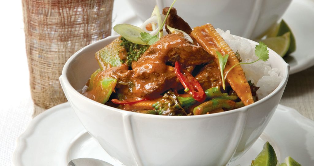A bowl of Thai Penang beef curry