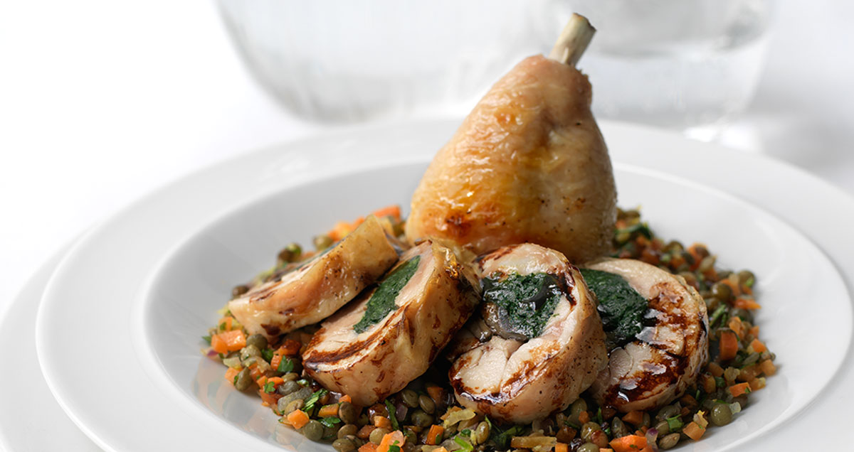 A dish of chicken and lentils