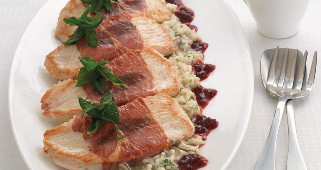 Turkey saltimbocca with cranberry compote