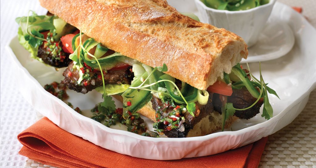 Vietnamese-style beef and cucumber salad baguette
