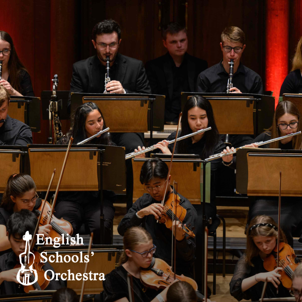 Orchestra playing instruments in concert