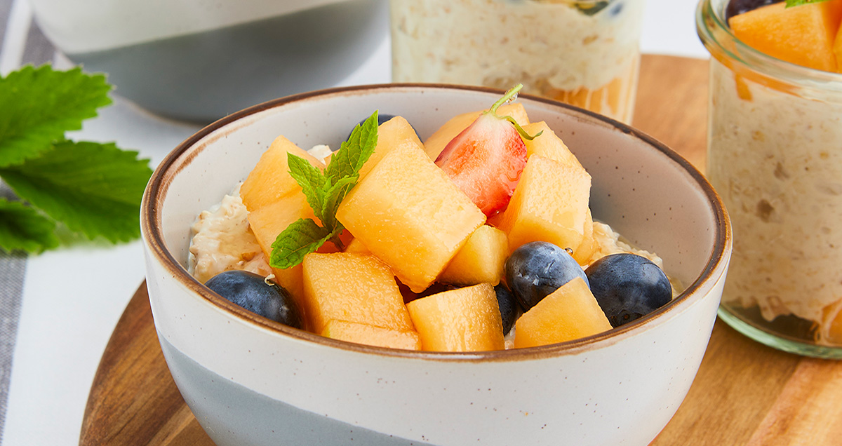 Galia Melon and Blueberry Bircher Pots